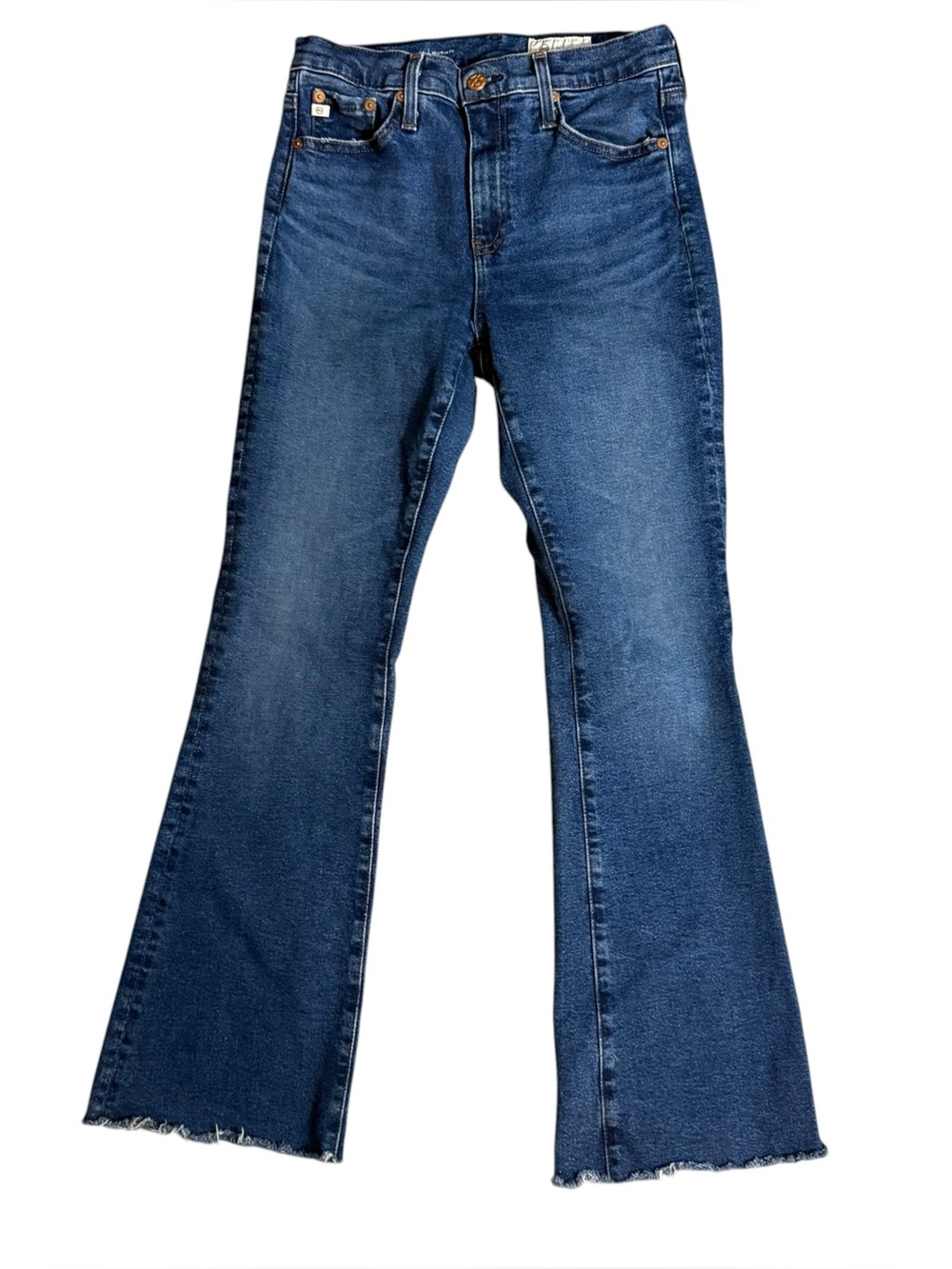 AG Farrah Boot Jeans Mid Rise Flare Raw Hem Japanese Denim